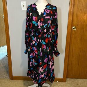 Parker asymmetrical hem long sleeve silk blend floral dress size S NEW‎